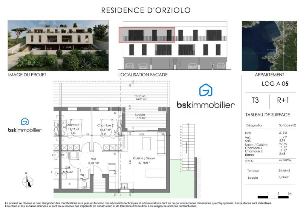 A saisir… ! Corse – Rive sud d’Ajaccio à Pietrosella-Résidence ORZIOLO 2. Appartement T3 de 67 m2 + loggia et terrasse de 35 m2, situé à 3 km de la mer, proche des commerces ! – 3 pièces – 2 chambres – 67 m²