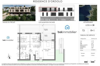 A saisir… ! Corse – Rive sud d’Ajaccio à Pietrosella-Résidence ORZIOLO 2. Appartement T3 de 67 m2 + loggia et terrasse de 35 m2, situé à 3 km de la mer, proche des commerces ! – 3 pièces – 2 chambres – 67 m²