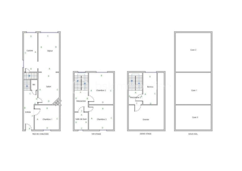 Maison de ville familiale classée C au DPE – 6 pièces – 4 chambres – 97 m²