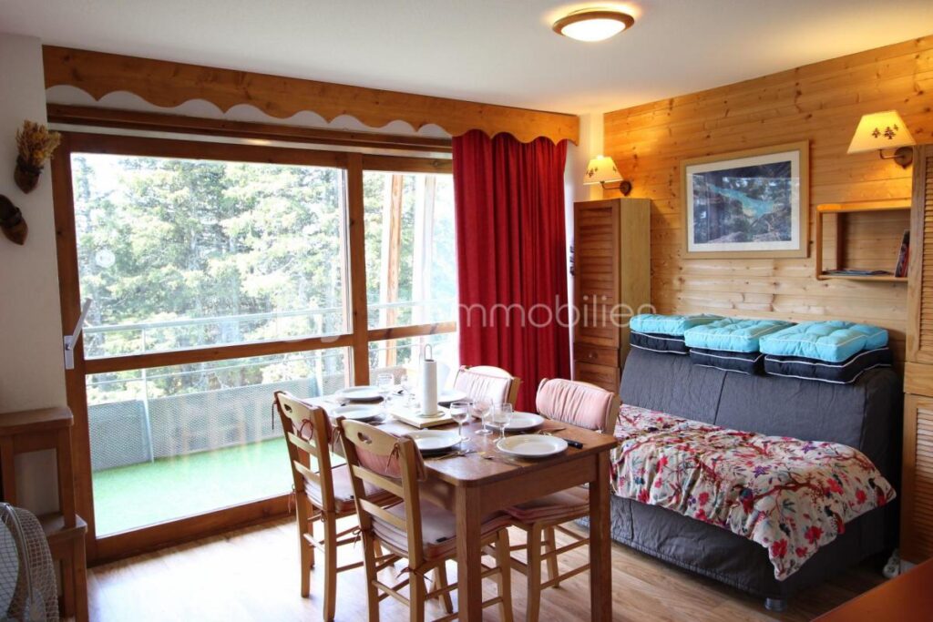 APPARTEMENT T2 SITUÉ NIVEAU 2 COMPRENANT ENTRÉE AVEC COIN MONTAGNE, SÉJOUR AVEC KITCHENETTE, UNE CHAMBRE, SALLE DE BAINS, WC, BALCON ET UN CASIER À SKIS – 2 pièces – 1 chambre – 37 m²