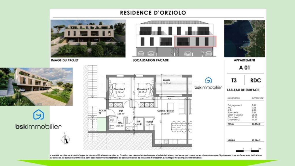 A saisir… ! Corse – Rive sud d’Ajaccio à Pietrosella- Résidence ORZIOLO 2. Appartement T3 de 71 m2 + loggia de 12 m2, situé à 3 km de la mer, proche des commerces… ! – 3 pièces – 2 chambres – 71 m²