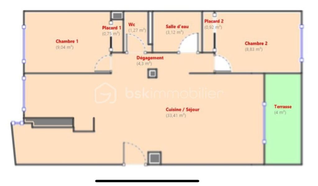 3 pièces rénové climatisé au calme – 3 pièces – 2 chambres – 61 m²