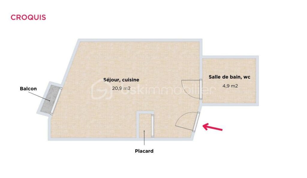 Studio spacieux et lumineux, proche de la gare de Grenoble – 1 pièce – NR chambres – 26 m²