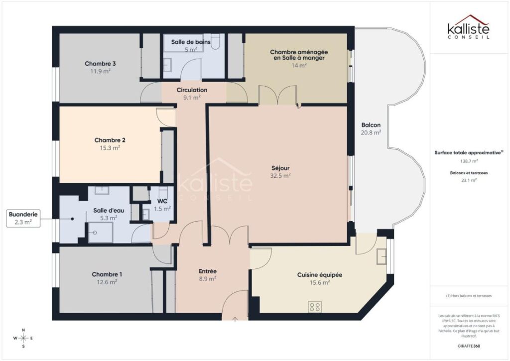 Appartement T5 131.87 m² de standing avec terrasse et garage – Ajaccio – 5 pièces – 4 chambres – 131 m²