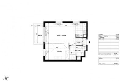 Charmant T2 de 42 m² avec vue imprenable sur le canal – Quartier prisé de la Croix-Bonnet à Bois-d&rsquo;Arcy – 2 pièces – 1 chambre – 41 m²