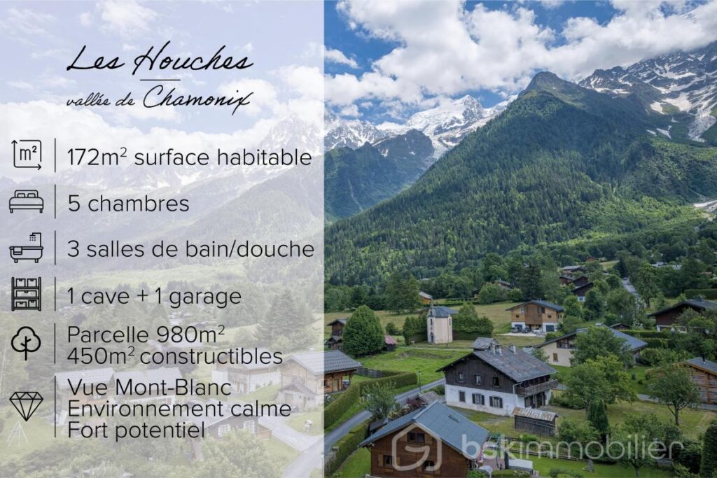 Chalet vue Mont-Blanc, vallée de Chamonix – 7 pièces – 5 chambres – 172 m²