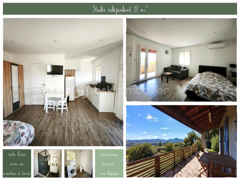 Maison 80m² + studio indépendant 27m² – parcelle 7800 m² – Vue exceptionnelle – 4 pièces – 3 chambres – 107 m²