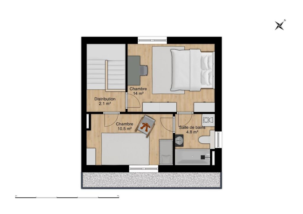Villa jumelle 3.5 pièces en bois massif – 4 pièces – 2 chambres – 87.8 m²