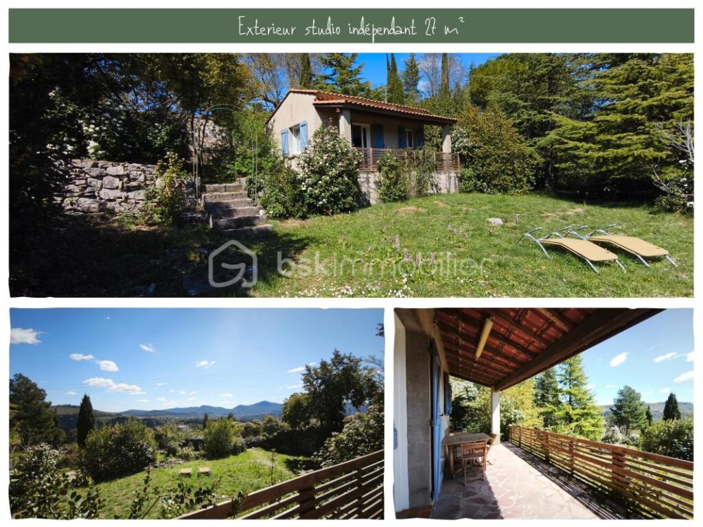 Maison 80m² + studio indépendant 27m² – parcelle 7800 m² – Vue exceptionnelle – 4 pièces – 3 chambres – 107 m²