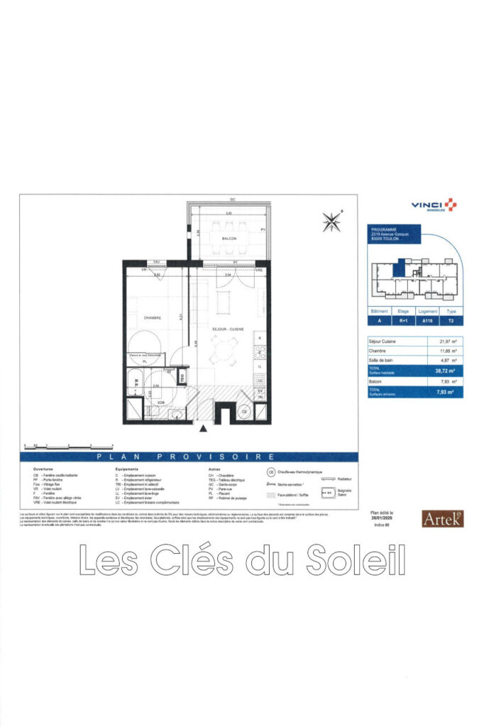 vente  2 Pièce(s) – 2 pièces – 1 chambre – 39.00 m²
