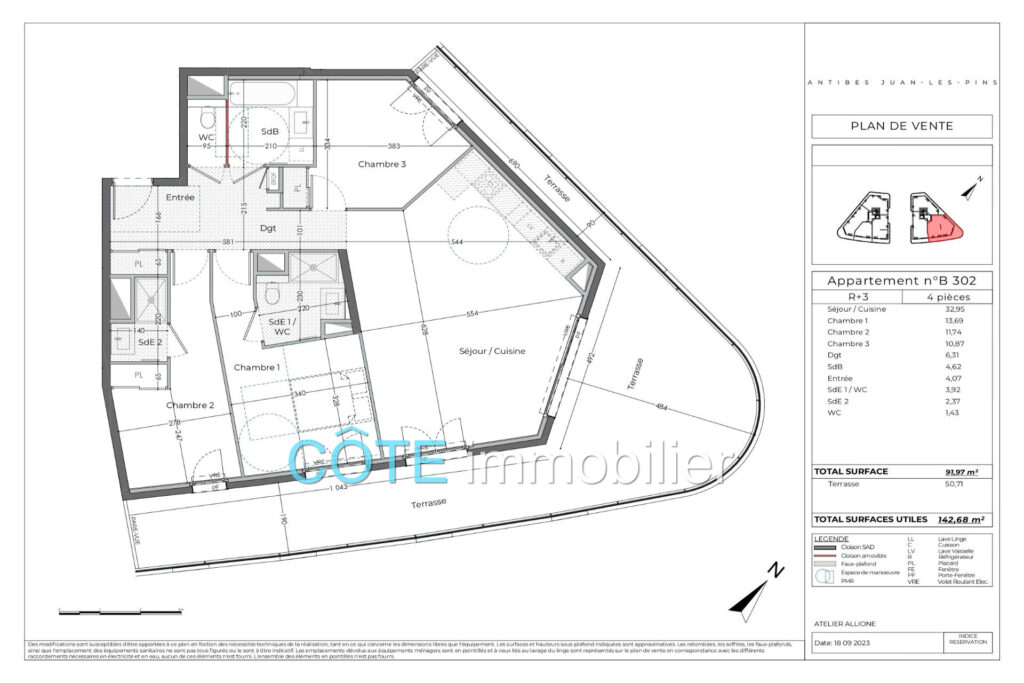 4 pièces dernier étage vue mer panoramique résidence luxueuse. – 4 pièces – 3 chambres – 92.00 m²