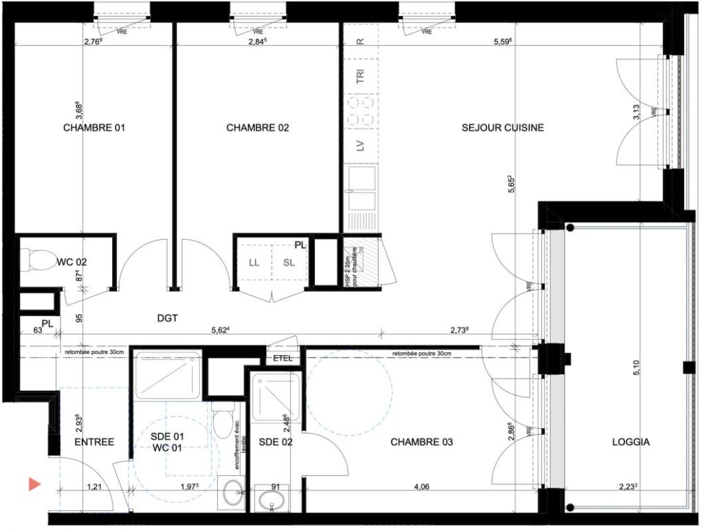 T4 terrasse et parking – 4 pièces – NR chambres – 79 m²