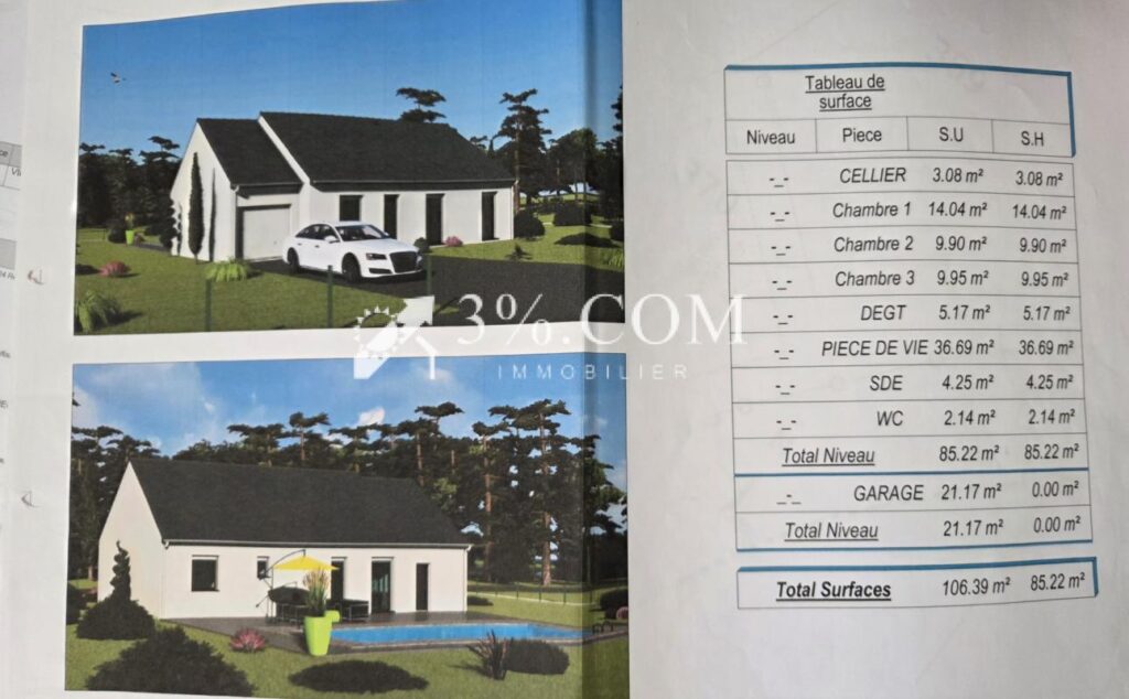 Beau projet de maison neuve – 1 pièce – 3 chambres – 85 m²