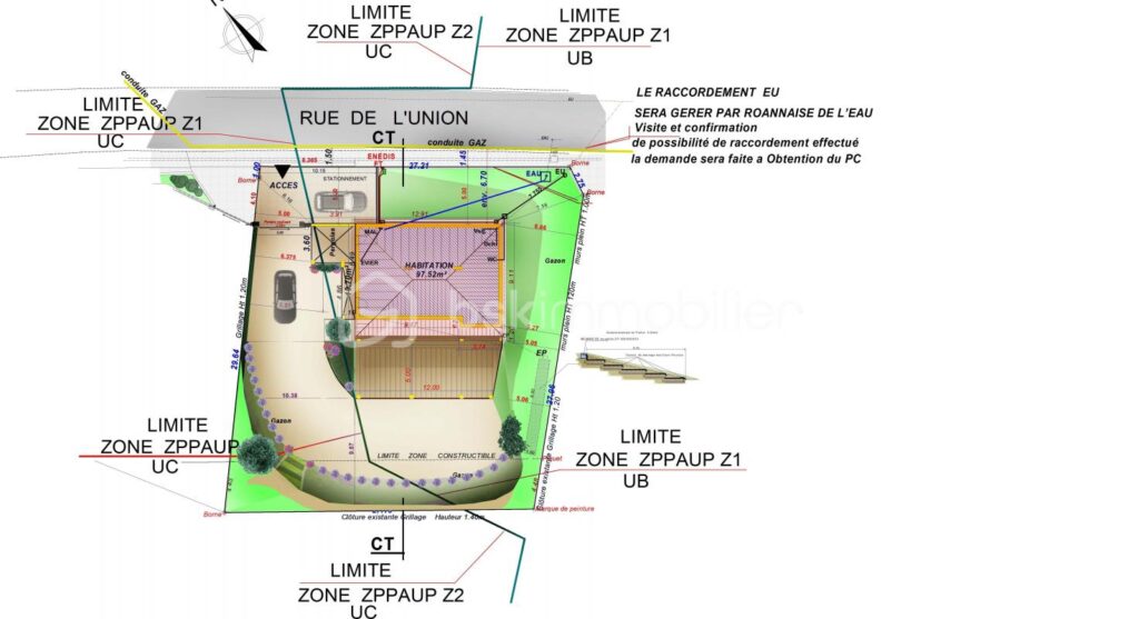 Terrain de 843 m² avec projet de maison (permis purgé, fondations réalisées) – Vue panoramique plein sud – NR pièces – NR chambres – 843 m²