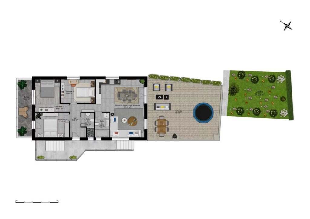 4,5 p. avec vue dégagée – Terrasse et jardin privatifs – NR pièces – NR chambres – 128.5 m²