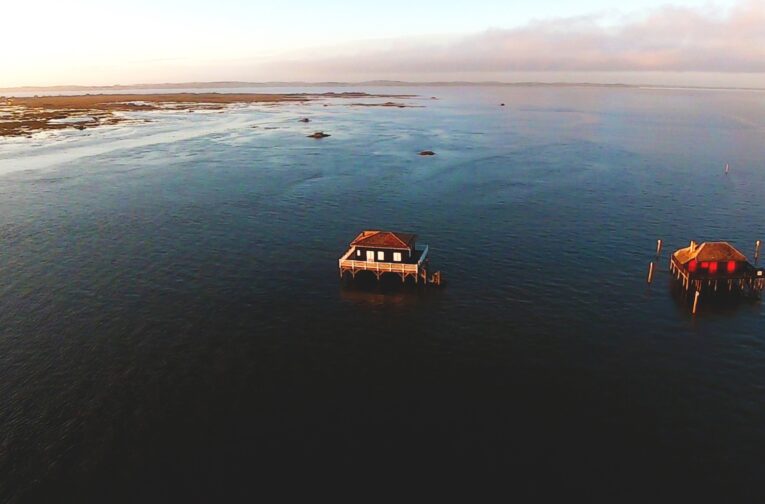 vue aerienne cabane tchanquee bassin arcachon