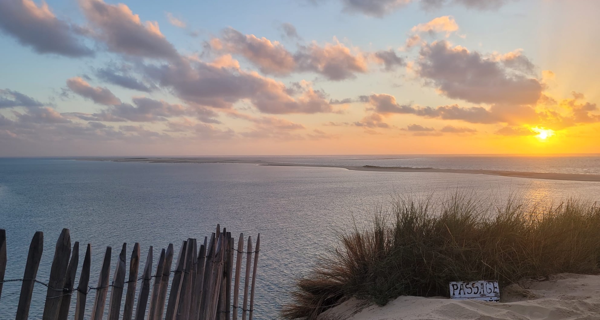 vue bassin dune du pilât coucher de soleil