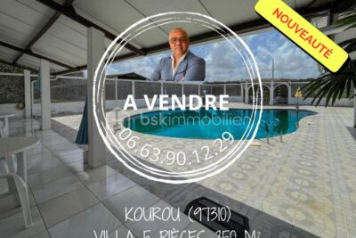 97310 – KOUROU – PROPRIÉTÉ D’EXCEPTION SUR 2,6 HECTARES – MAISON 5 PIÈCES – PISCINE – SUITE PARENTALE – 3 CHAMBRES DE 21 m² AVEC SALLE D’EAU & WC – TERRAIN VIABILISÉ – ZONE AGRICOLE – IDÉAL PROJET AUTONOME, VIVRIER OU ÉCOLOGIQUE – 5 pièces – 4 chambres – 250 m²