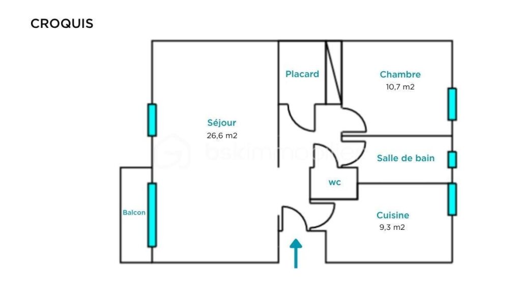 Appartement lumineux avec balcon et vue dégagée – 3 pièces – 1 chambre – 59 m²