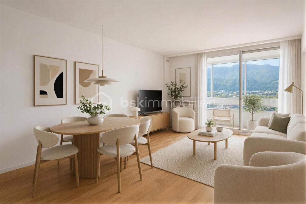 ECHIROLLES – T4 81 m² – Vue sur montagnes – Etage élevé avec ascenseur – Fort potentiel + projection home staging – 4 pièces – 3 chambres – 80 m²