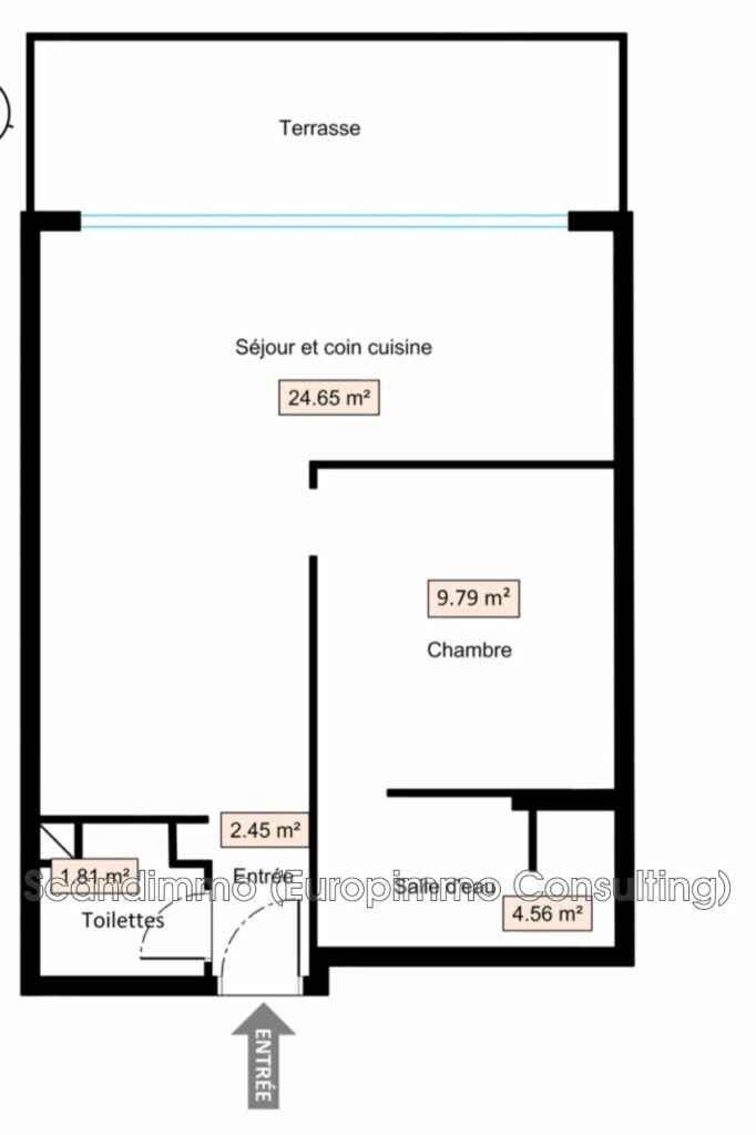 vente appartement 2 Pièce(s) – 2 pièces – 1 chambre – 43.26 m²