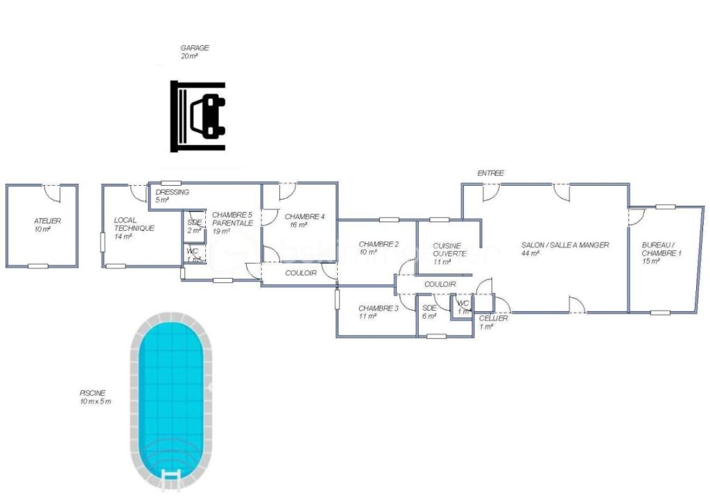 Maison de plain-pied prête à vivre avec piscine, garage et vue ouverte sur le Luberon sur terrain plat et clôturé de 1549 m² – 7 pièces – 4 chambres – 150 m²