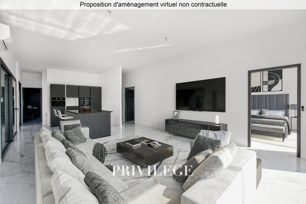 Plain-pied contemporain avec piscine et prestations haut de  – 4 pièces – 3 chambres – 155 m²