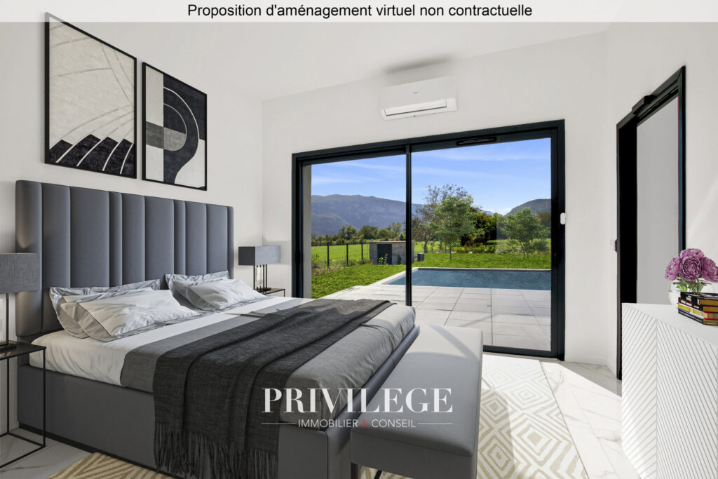 Plain-pied contemporain avec piscine et prestations haut de  – 4 pièces – 3 chambres – 155 m²